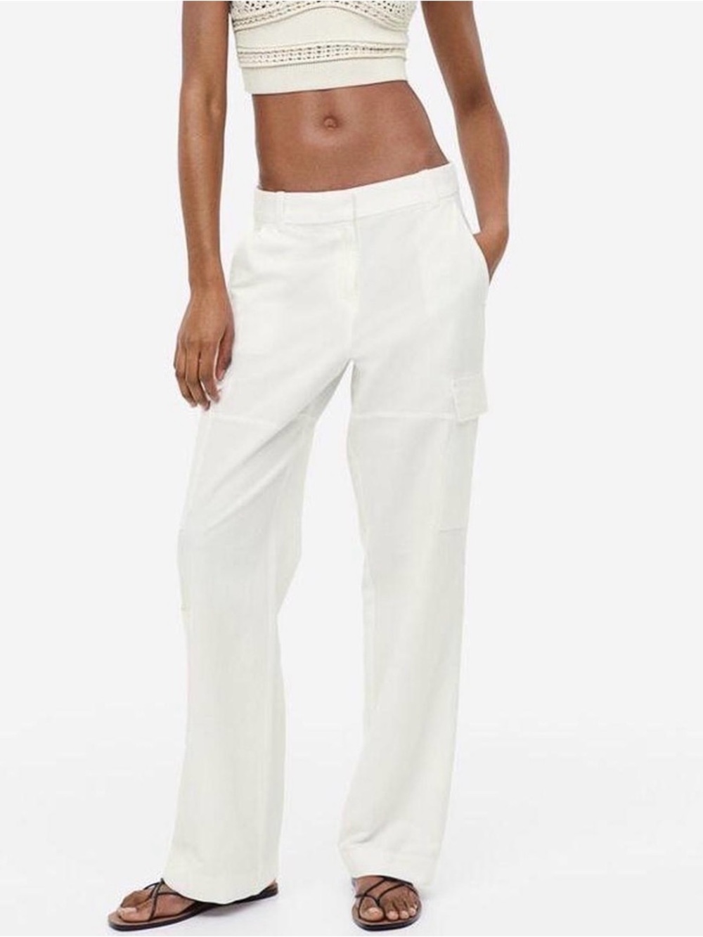 H&M White Cargo Linen Pants